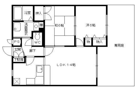 ラフィーネ桂(2LDK/1階)の間取り写真