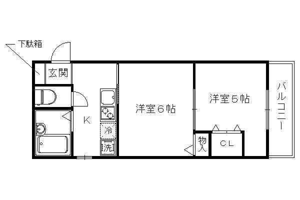 プラムコート梅津(2K/2階)の間取り写真