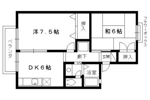 ハイカムール嵐山(2DK/1階)の間取り写真