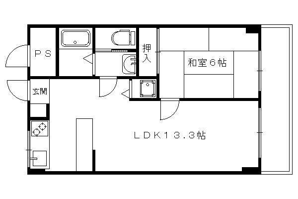エスカローナ玉田(1LDK/2階)の間取り写真