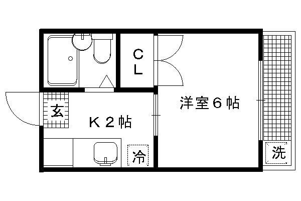 二軒茶屋マンション(1K/3階)の間取り写真