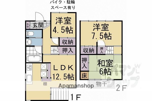 京都市烏丸線 北大路駅 徒歩1分 2階建 築56年(3LDK)の間取り写真