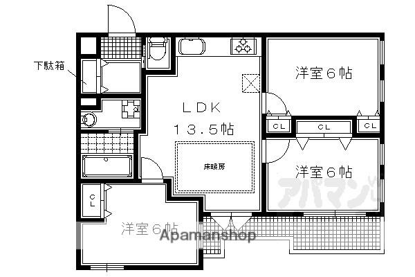 グリーンヒル下鴨本通(3LDK/2階)の間取り写真