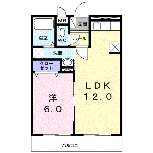 エスポワール北山Ⅱ(1LDK/2階)の間取り写真