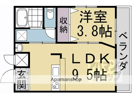 京都市烏丸線 北大路駅 徒歩27分 3階建 築24年(1LDK/2階)の間取り写真