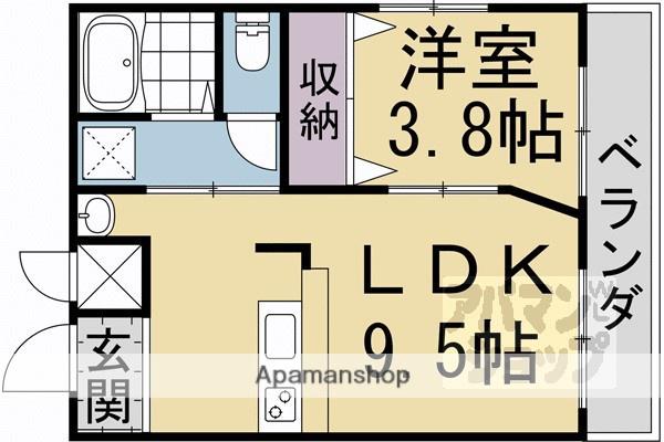 京都市烏丸線 北大路駅 徒歩27分 3階建 築24年(1LDK/3階)の間取り写真