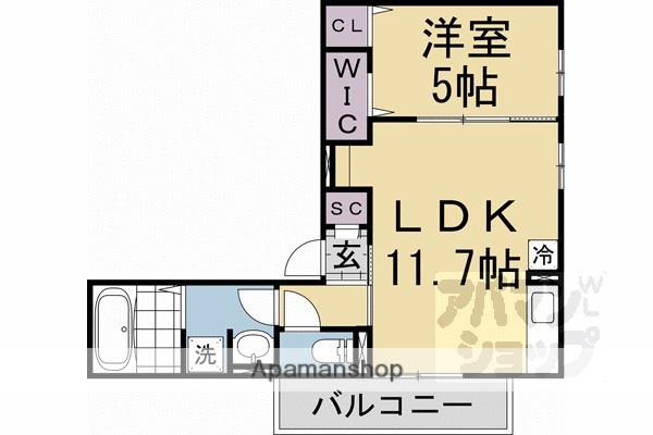 メゾン・ド・ボヌール上賀茂(1LDK/2階)の間取り写真