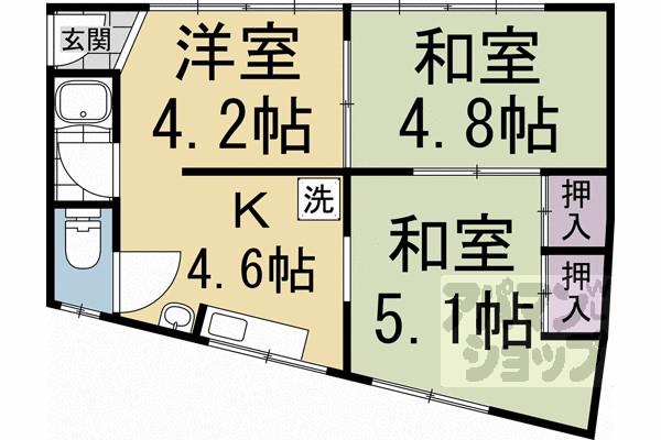 山内ビル(3K/4階)の間取り写真