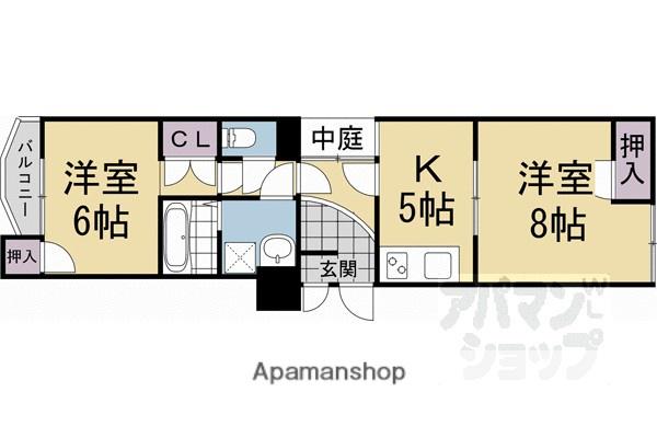 ピュアー紙屋川(2DK/2階)の間取り写真