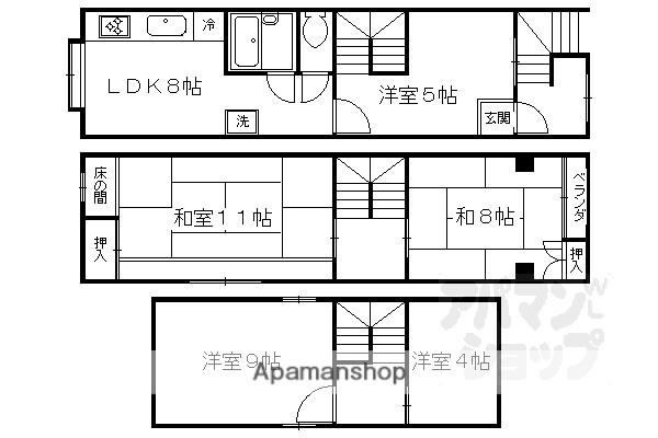 京福北野線 北野白梅町駅 徒歩15分 4階建 築45年(4SLDK)の間取り写真