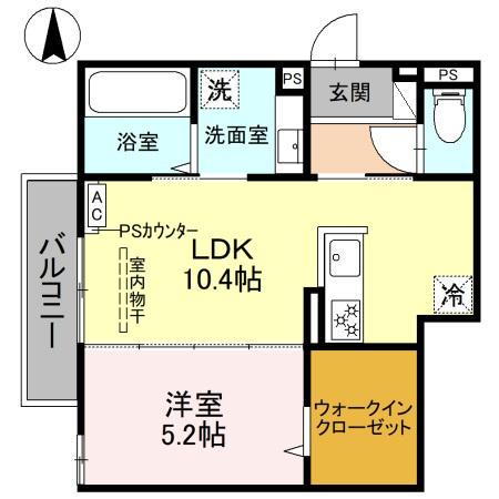 VRAI SOLEIL(1LDK/2階)の間取り写真