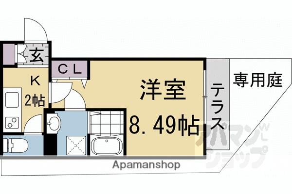ヴィラ京大北II(1K/1階)の間取り写真