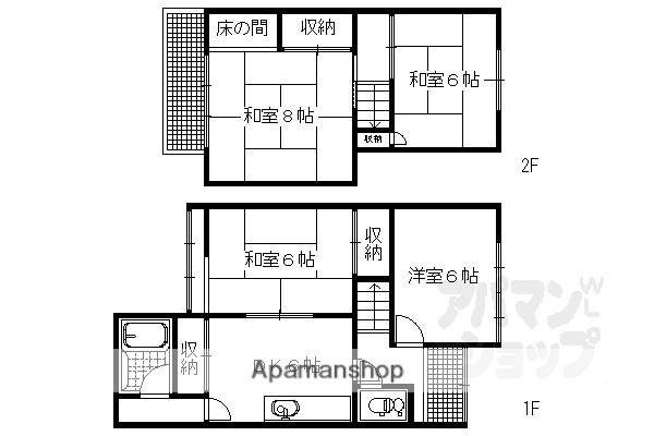 叡山電鉄 元田中駅 徒歩19分 2階建 築48年(4DK)の間取り写真