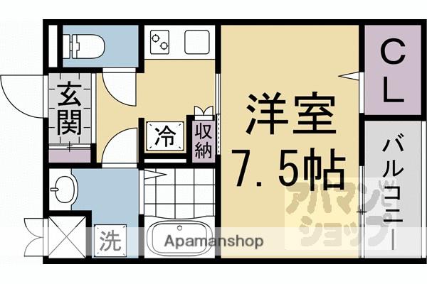 ビエノス京都紫竹(1K/2階)の間取り写真