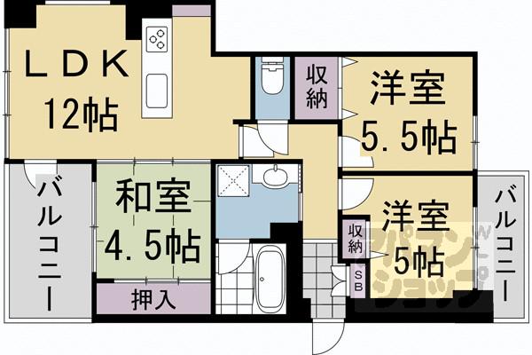 コンフォール西院淳和院(3LDK/2階)の間取り写真