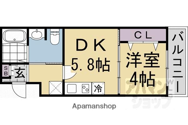 COCON京都一条(1DK/2階)の間取り写真