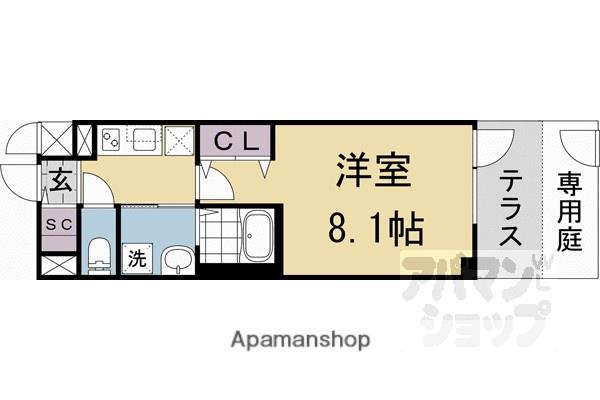 ベラジオ雅び京都洛北ガーデン(1K/1階)の間取り写真