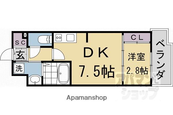 フォーリアライズ京都大将軍(1LDK/2階)の間取り写真