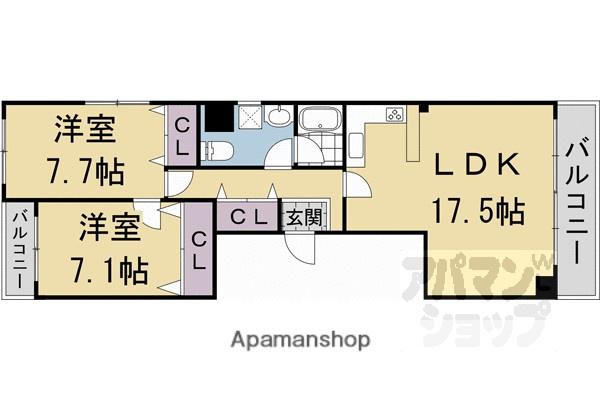 THE WISE 御所(2LDK/5階)の間取り写真