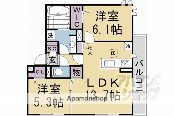 GRAMM東小野掘町イースト(2LDK/1階)の間取り写真