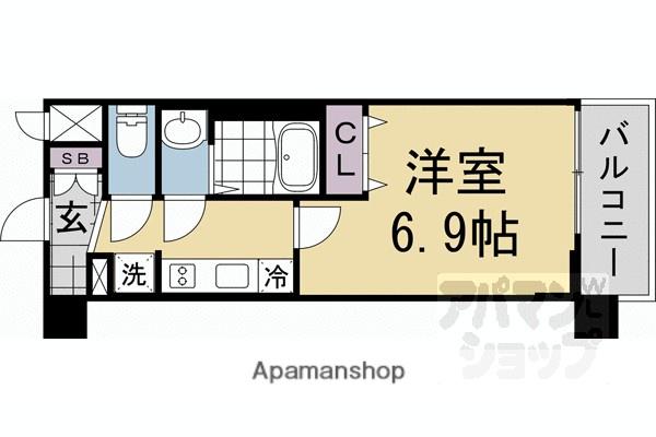 アクアプレイス京都千本丸太町(1K/2階)の間取り写真