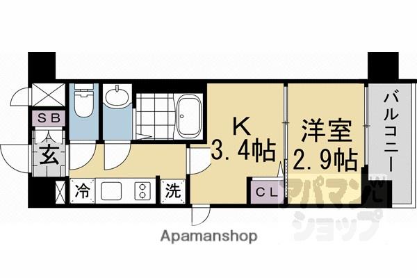 アクアプレイス京都千本丸太町(1DK/2階)の間取り写真