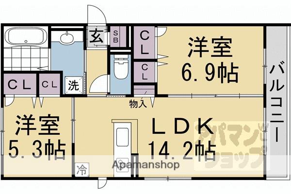 ルコアン堀川今宮(2LDK/3階)の間取り写真
