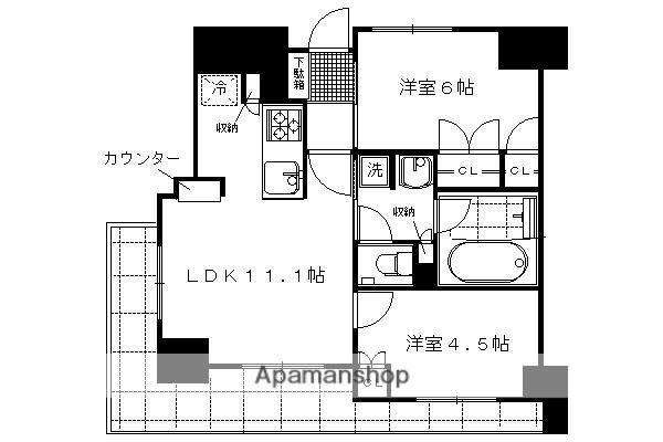 アベニール三条油小路(2LDK/4階)の間取り写真