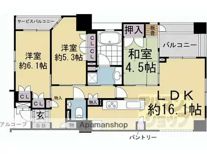 ローレルコート御所南(3LDK/4階)の間取り写真