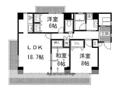 コンチネンタル・ヒロ(3LDK/3階)の間取り写真