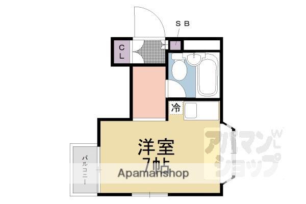 京阪電気鉄道鴨東線 神宮丸太町駅 徒歩4分 4階建 築39年(ワンルーム/3階)の間取り写真