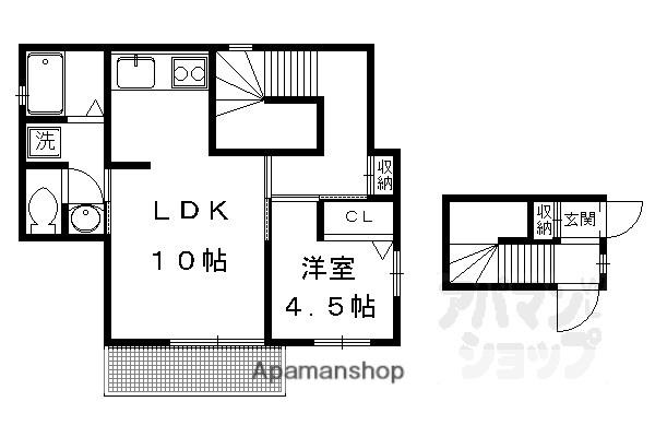 鷹峯木ノ畑町戸建て賃貸(1LDK)の間取り写真