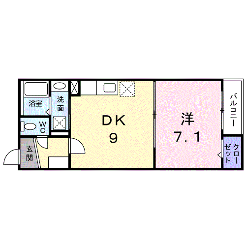 LUNA新町(1DK/2階)の間取り写真