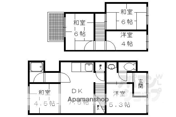 京都市烏丸線 北大路駅 徒歩19分 2階建 築37年(5DK)の間取り写真