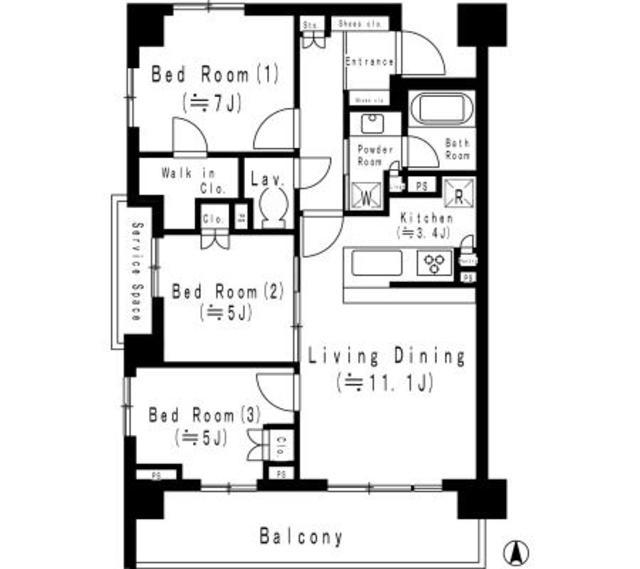 パークホームズ堺町御門(3LDK/1階)の間取り写真