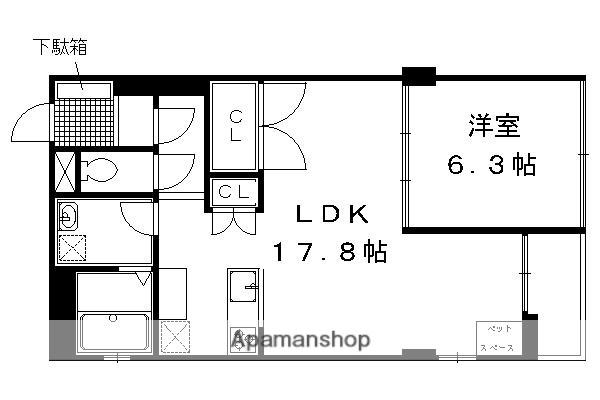 ヴィラスタジオーネ御所南(1LDK/3階)の間取り写真