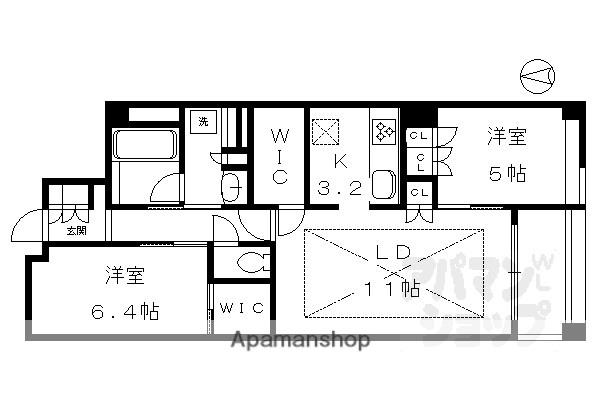 フォルム京都下鴨(2LDK/3階)の間取り写真