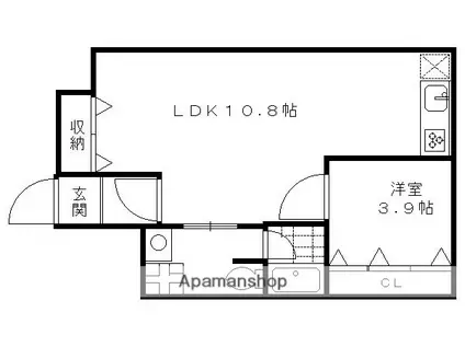 カーサ御所西(1LDK/2階)の間取り写真
