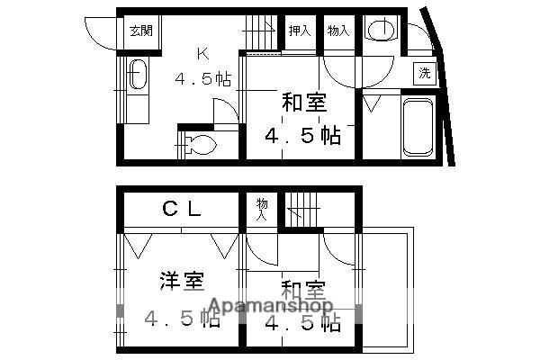 紫野西土居町１ー６４貸家(3DK)の間取り写真