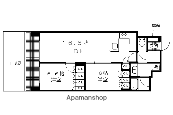 リーガル京都聖護院(2LDK/2階)の間取り写真