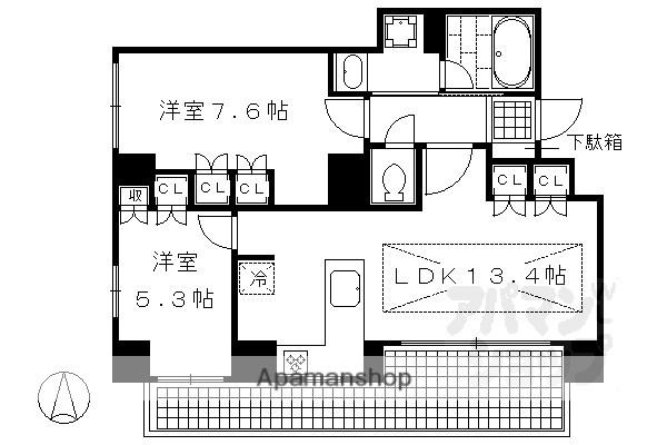 イーグルコート御池高瀬川(2LDK/3階)の間取り写真