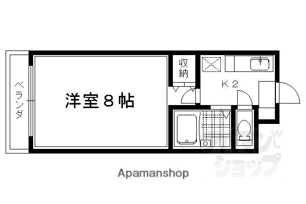 ラ・ポルテ賀茂(1K/2階)の間取り写真