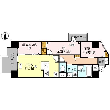 THE RESIDENCE 北白川(3LDK/3階)の間取り写真
