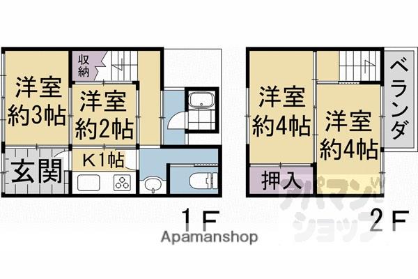 阪急電鉄京都線 西院駅(阪急) 徒歩12分 2階建 築39年(4K)の間取り写真