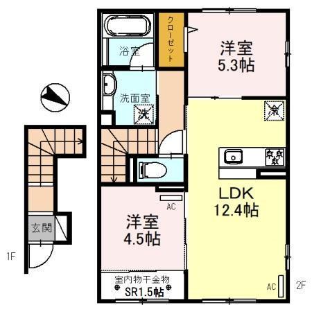 CONTRAIL上賀茂 イースト(2LDK/2階)の間取り写真