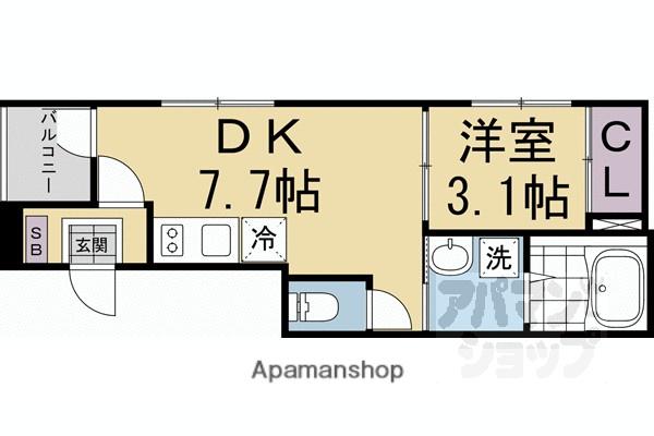 アミティア円町(1DK/3階)の間取り写真