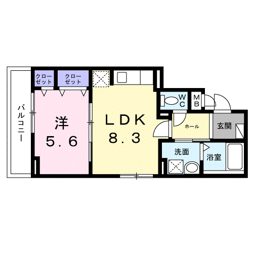 ヒカルサ京都大宮中林イースト(1LDK/2階)の間取り写真