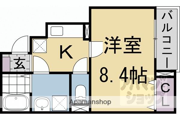 ヒカルサ京都北山栗栖(1K/3階)の間取り写真