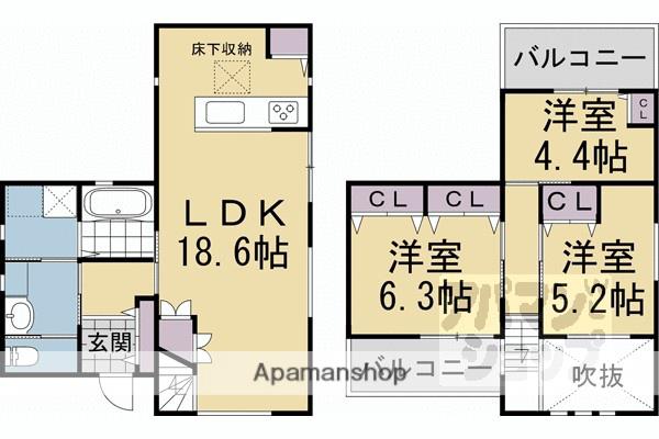 京都市烏丸線 北大路駅 徒歩3分 2階建 築8年(3LDK)の間取り写真