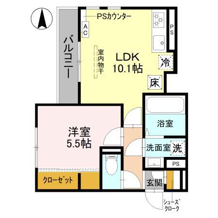 ベルデ北山(1LDK/1階)の間取り写真